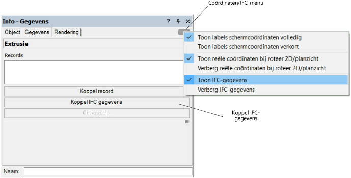 Object Info palette menu